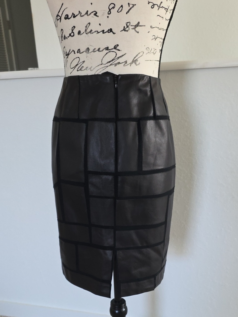 Lafayette Lambskin Leather/silk Block Panel Skirt - Picture 2 of 6
